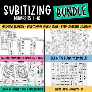Subitizing Numbers 1–10 | Number Sense Worksheets, Flash Cards & Matching
