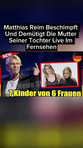 Matthias Reim Beschimpft Und Demütigt Die Mutter Seiner Tochter Live Im Fernsehen Nach einem umstrittenen TV-Auftritt von Matthias Reim wird aktuell intensiv diskutiert. Laut Berichten fühlten sich Zuschauer durch seine Wortwahl gegenüber der Mutter seiner Tochter irritiert. Der Vorfall löst Debatten über Respekt und Verantwortung in der Öffentlichkeit aus. #MatthiasReim #TVMoment #MedienDiskussion #ÖffentlicheReaktion #PromiNews