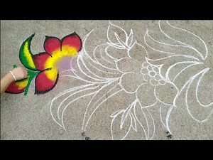 बाहेर जमिनीवर काढलेली रंगोली डिझाईन designer rangoli drawn on rough surface made by jyoti raut rango