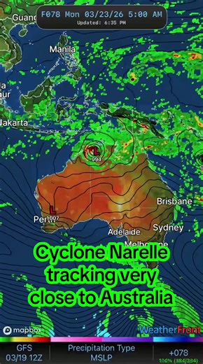 Cyclone #NARELLE may circumnavigate ~3/4 of Australia over the next 2 weeks. 🔄🌀 Another important call out: she’s spinning clockwise in the Southern Hemisphere!