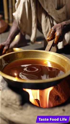 Jaggery Syrup Reflecting Firelight — Mesmerizing Golden Molten Glow