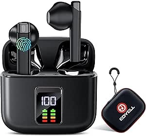 EDYELL Earbuds Bluetooth Wireless: V1 Half in Ear Headphone, 13mm Driver, 48 Hours Playtime, with ENC, Bluetooth 5.3 Low Latency, Type-C Fast Charging, Black