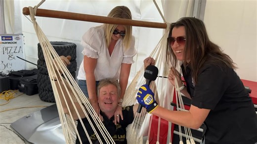Angus Fogg is relaxing ahead of Race One, or have some games plays come to light from team Porter… Cherie investigates | NAPA Central Muscle Cars