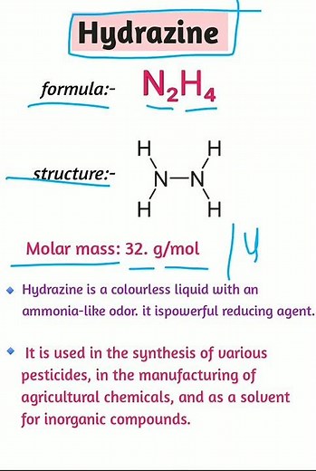 hydrazine (N₂H₄)/hydrazine structure and uses.
