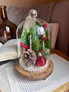 Christmas Glass Cloche: Handmade Holiday Centerpiece With Ornament & Pinecone - Etsy