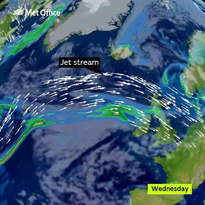10K views · 123 reactions | It's all change tomorrow as the jet stream steers a spell of wet and windy weather south across the UK. The far south will escape with a fine and dry day before the more unsettled weather moves in overnight into Thursday | Met Office | Facebook