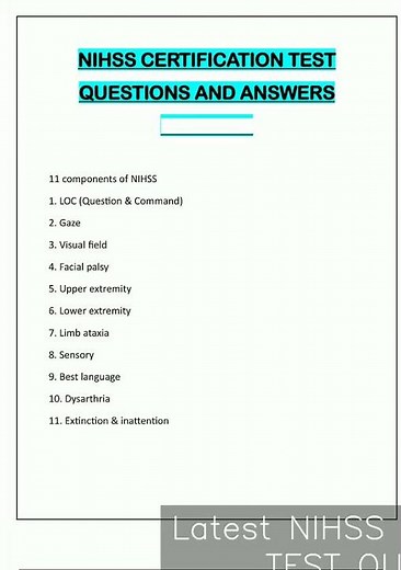 Latest NIHSS CERTIFICATION TEST QUESTIONS AND ANSWERS video