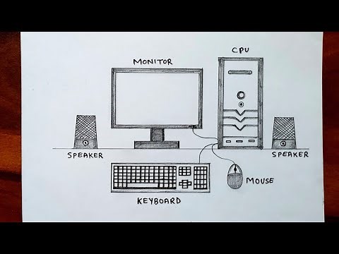 Computer Parts Drawing | Main Parts of Computer drawing easy steps | How to Draw Computer Parts