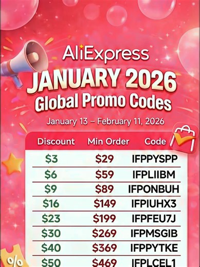 AliExpress January 2026 promo codes are here. A fresh set valid through February 11, and usable all month long in January. Try them out and let others know in the comments which codes worked for you. Follow us to stay up to date with the latest AliExpress coupon drops, updates, and deals. #aliexpress #aliexpress1111 #aliexpressfinds #aliexpressunboxing #aliexpresshaul