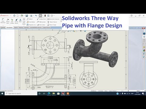 ✅Solidworks Three-way pipe with flange design | Solidworks Tutorial