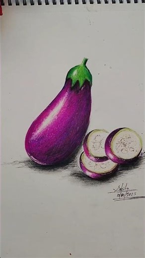 Brinjal realistic type ✨draw by me 💫💖#artgallery #painting #art #drawing#brinjal #fruitart #drawing