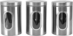 Food Storage Jars Set of 3, Stainless Steel Spice Jar with Clear Window Kitchen Storage Containers Coffee Canister & Food Storage Container for Dry Food Snack Beans (Silver)