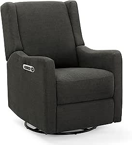 Delta Children Mercer Electronic Power Recliner and Swivel Glider with USB Port in LiveSmart Performance Fabric - Water Repellent & Stain Resistant, Dark Grey