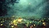 Nighttime magical forest background