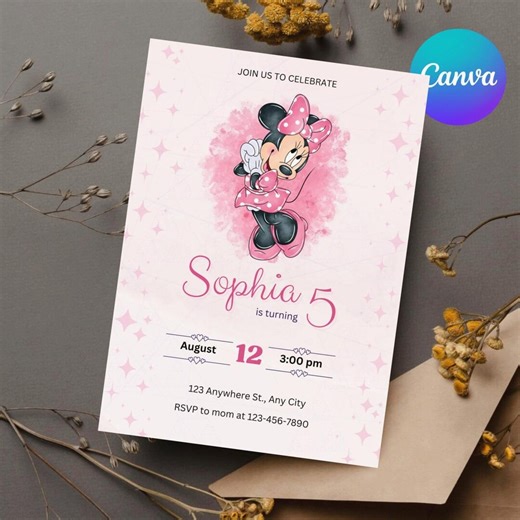 Editable Minnie Mouse Birthday Invitation, Minnie Mouse Birthday, 1st Birthday, Mouse Birthday Invite, Girls Minnie Invitations - Etsy
