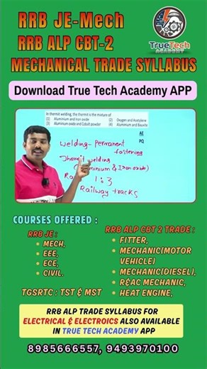 RRB JE MECHANICAL Online Classes :RRB ALP Trade syllabus, fitter, diesel mechanic