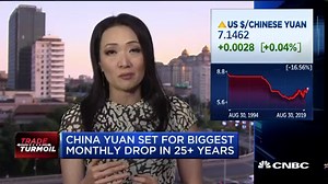 China yuan set for biggest monthly drop in over 25 years