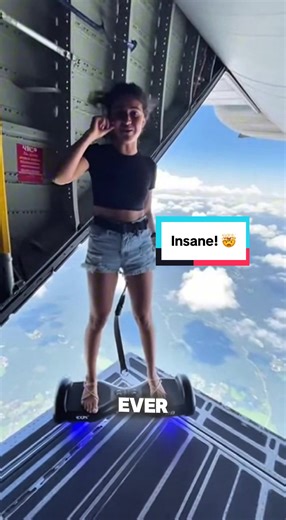 Woman with a hover board from the future that actually hovers!? 🤯 *Disclaimer* ⚠️ Do not try this at home* (This is shot completely with Ai) ☺️❤️💯##hoverboard##futuretech##airplane##skydive##fypage