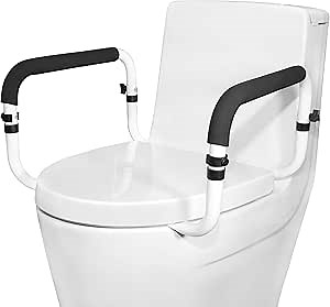 Toilet Safety Rail, Toilet Grab Bars for Seniors and Disabled with Adjustable Width, Toilet Safety Frame for Seniors Supports 350lbs (White - Capacity 350 lbs)