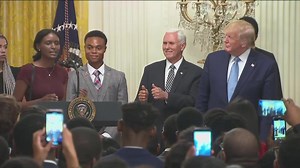 Young African American Trump supporters celebrated the president during a White House leadership summit this evening, and the event featured several chants of "U.S.A.," a call to prayer and numerous jabs at the press. | POLITICO