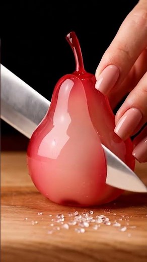 ASMR Jelly Glass Starkrimson Pear Slicing | Satisfying Transparent Fruit Sounds