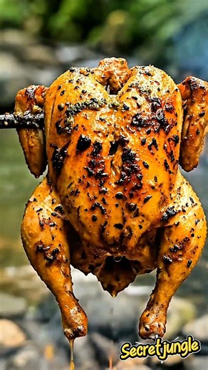 Jungle Roasted Chicken with Melting Juices | Primitive Cooking by the River #junglecooking