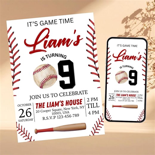 Baseball Birthday Party Invitation, Sports Birthday Invitation, Baseball Invitations, Baseball Theme, Birthday Invite, Editable in Canva - Etsy