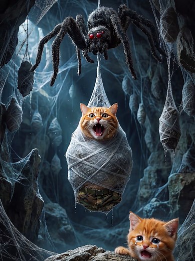 العنكبوت العملاق لف القط مياو في خيوطه. مش هتصدق ابنه هيعمل إيه عشان ينقذه!! 😱🕸️🕷️🔥 الجزء الاول #orangecat #aicat #catstory #cat #viral