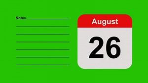 Download August 26, horizontal Green Screen Calendar Animation with Note Space for free