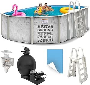 Hollowell Industries - Manufacturers of Doughboy Pools, 18’ x 33’ Oval Swimming Pool Above Ground, 52” Steel Wall Pool Kit - Includes Pool Liner, Sand Filter, Pump, and Skimmer - Made in USA