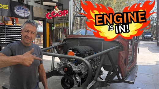 FJ40 Land Cruiser Custom Fabrication: Big Progress, Big Video, Engine & Transmission Mounted   Roll Cage Bracing Complete! - BangShift.com
