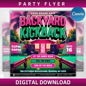 Backyard Party Flyer, Backyard Bbq Flyer, Summer Cookout Flyer, Bbq Flyer, Food Flyer, Cookout Flyer,backyard Bbq Party Flyer,canva Template - Etsy