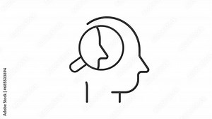 Self awareness line animation. Head and magnifier animated icon. Conscious knowledge. Recognition of thoughts. Black illustration on white background. HD video with alpha channel. Motion graphic
