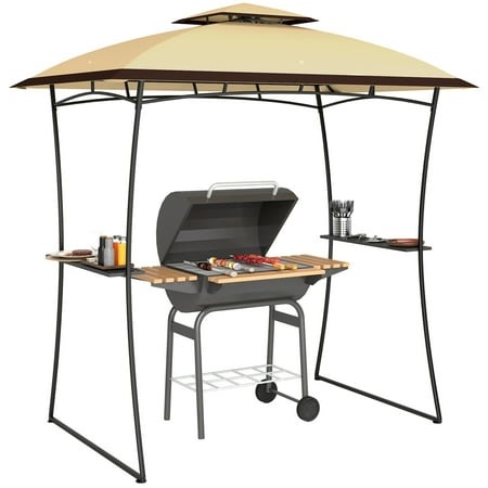 Outsunny 8' x 5' Grill Gazebo, Double Tiered Barbecue Gazebo, Beige - Walmart.ca
