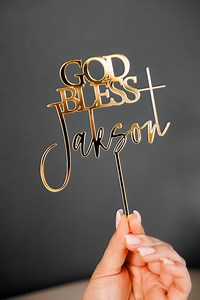 God Bless Cake Topper, Custom Baptism Name Cake Topper, Cross Cake Topper, Holy Communion Topper, Christening Confirmation Decoration Topper - Etsy