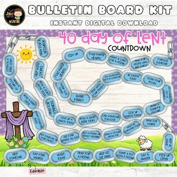40 Days of Lent Countdown Bulletin Board for Christian Classrooms