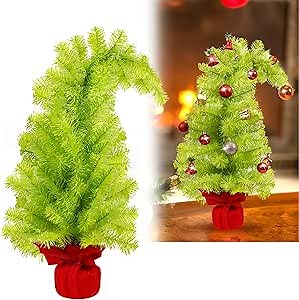 3Ft Lime Green Christmas Tree Artificial Whimsical Curved Xmas Tree Holiday New Years Christmas Decoration Indoor Outdoor Living Room Tabletop Decor