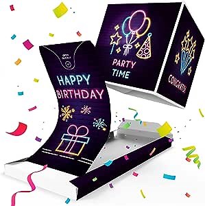 Notta&Belle FEEL LOVE EVERY MINUTE «BOOM» Birthday Card (Neon) – Exploding Confetti Surprise Card, Prank Box Pop Up Explosion