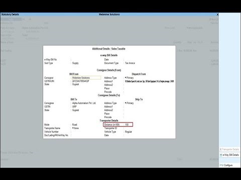 Tally Add On : Auto Fill Distance in E-Way bill in Tally Prime Software.