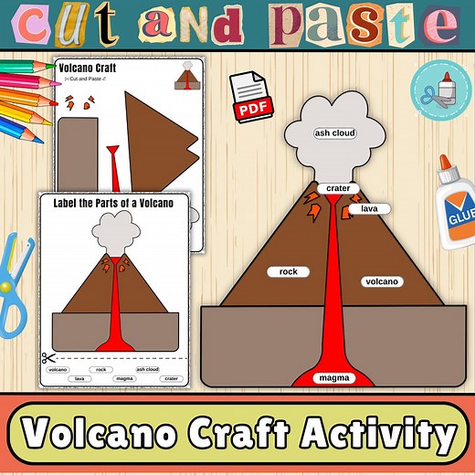 Volcano Craft Template | Label the Parts of a Volcano | Landforms and Science Activity | Cut & Paste (PDF) - Etsy