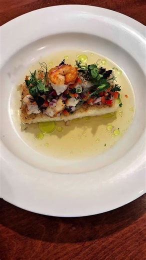 Lime Chili Shrimp Salad w/ Jasmine Rice Cake & Ginger Broth