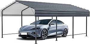COSIEST 10'x15' Carport with Galvanized Steel Roof, Heavy Duty Metal Carport Canopy, Outdoor Garage Car Shelter Shade for Car, Boats and Truck