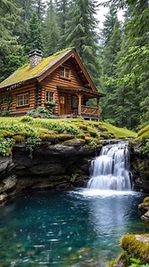 Dream cabin vibes 🌲🔥 Would you keep this as your forever home? . . . . . . . . #cabin #cabinlife #nature #cabininthewoods #waterfall #weekendvibes | Comfort in Every Corner
