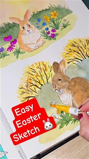 Super Relaxing Easter Sketchbook Idea – Bunny & Flowers 🐰