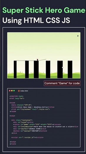 🔥Stick Hero Game Using HTML CSS & JavaScript #coding