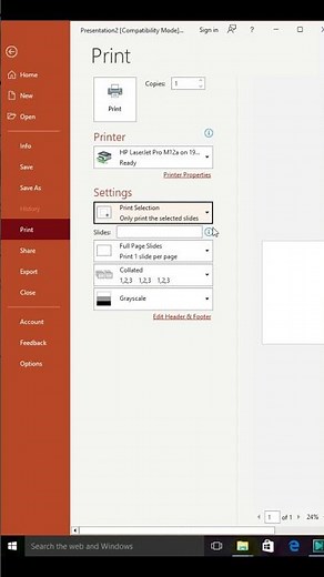 How to use print selection in MS power point