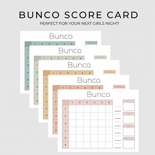 Bunco Game Sheets Printable | Bunco Score Card | Pastel Colors | 7 Colors Included! - Etsy