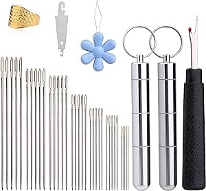 35 Pcs Hand Sewing Needles, Hand Sewing Needles Kit Leather Craft Tools, Sharp Sewing Needles, Sewing Needles for Handsewing Art Crafts, 7 Styles of Hand Sewing Big Eye Needles