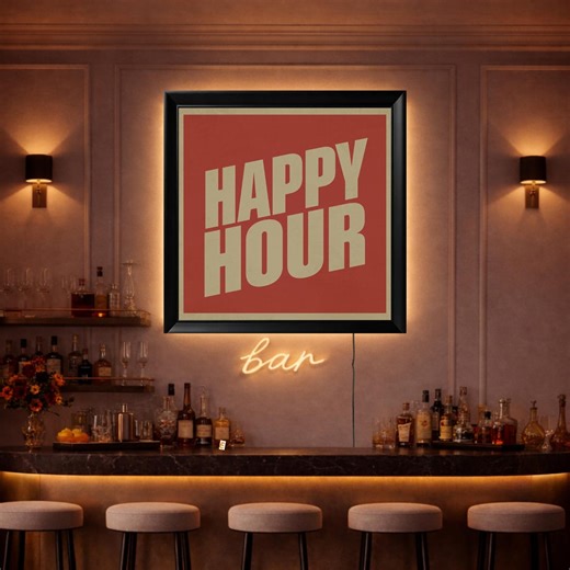 Happy Hour Sign LED Lighted Wall Art Backlit Bar Decor Minimal Typography Poster - Etsy