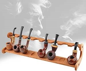 Tobacco Pipe Stand, Wooden Pipe Stands Holder for Smoking Pipes, Golden Rosewood Smoking Pipe Stand Rack for 8 Tobacco Pipes, Smoker Accessories For Enthusiasts Father Friends Christmas (WOODEN 8 layer)